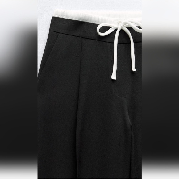 Zara DOUBLE WAIST WIDE LEG PANTS - Picture 9 of 10